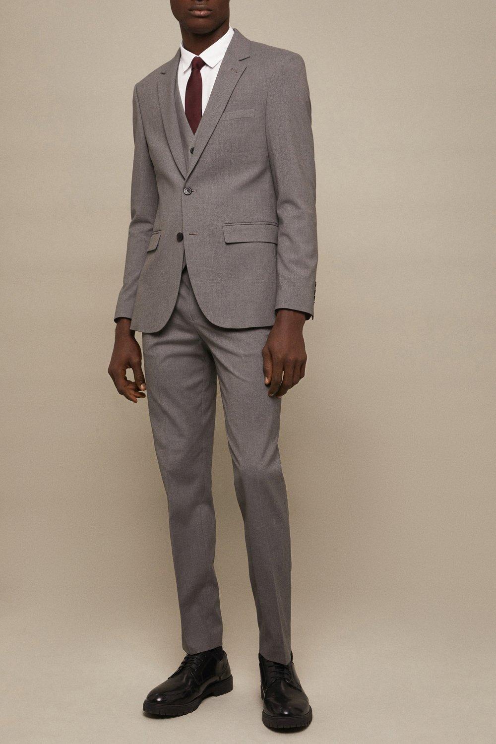 Suits Tailored Fit Light Grey Essential Suit Jacket Burton